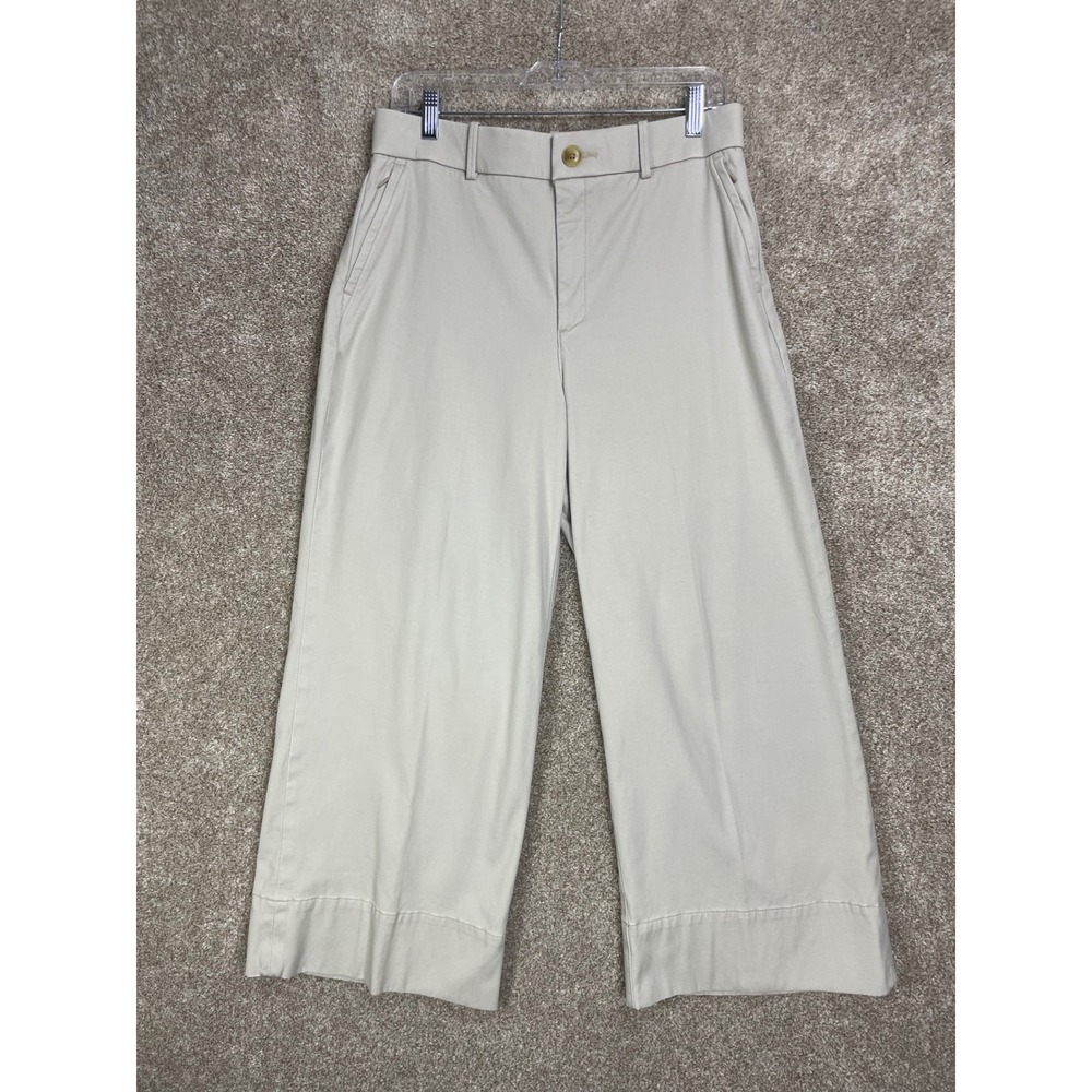 Spanx Stretch Twill Wide Leg Crop Pant Women Large Beige Khaki High Rise Pant